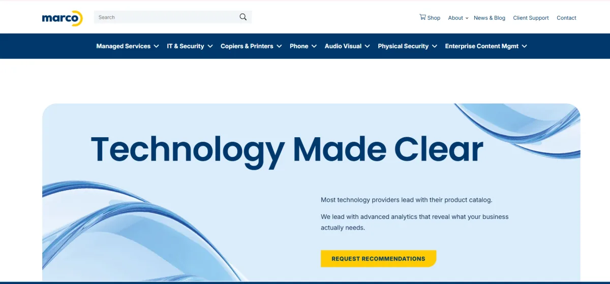 Marco Technologies managed IT Des Moines manufacturing homepage