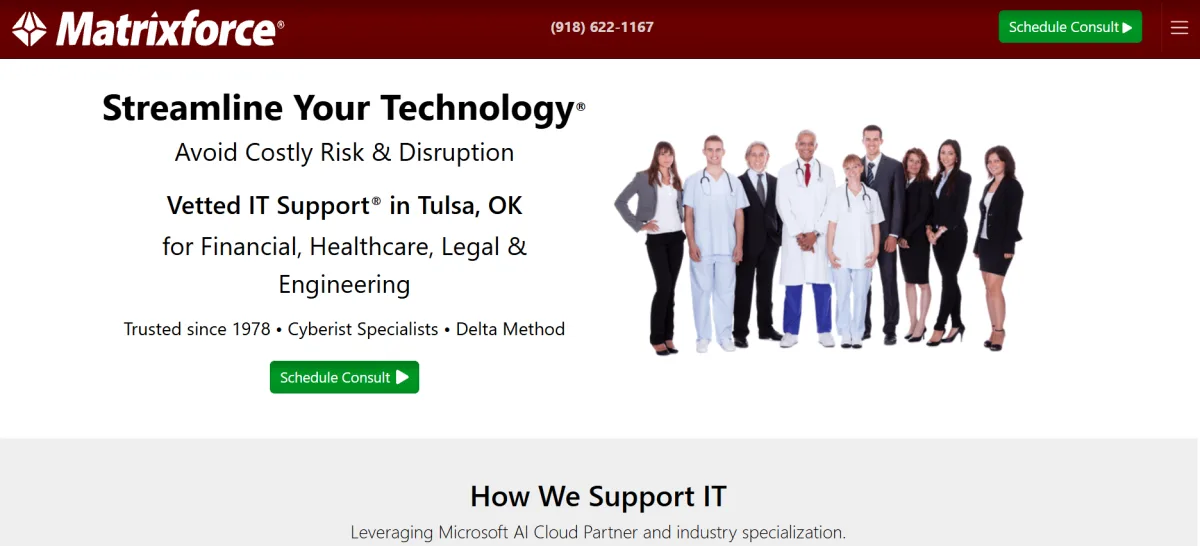 Matrixforce financial services IT provider Tulsa Oklahoma homepage screenshot