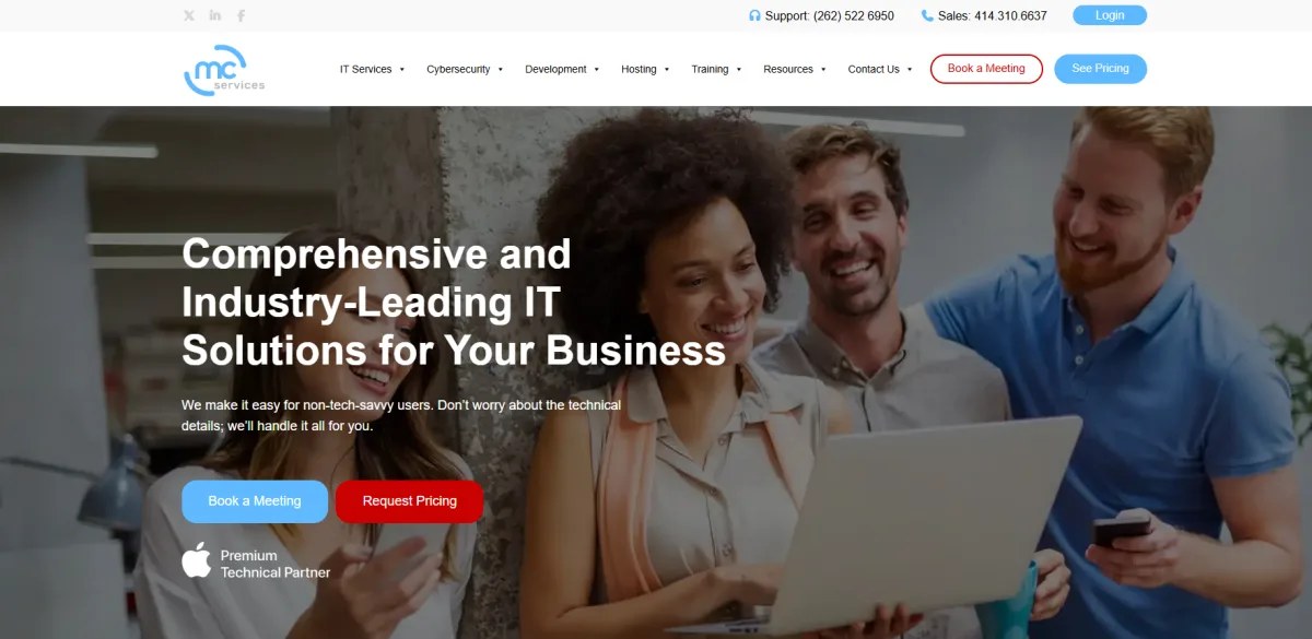 MC Services Apple and Mac IT support Pewaukee WI manufacturing homepage screenshot