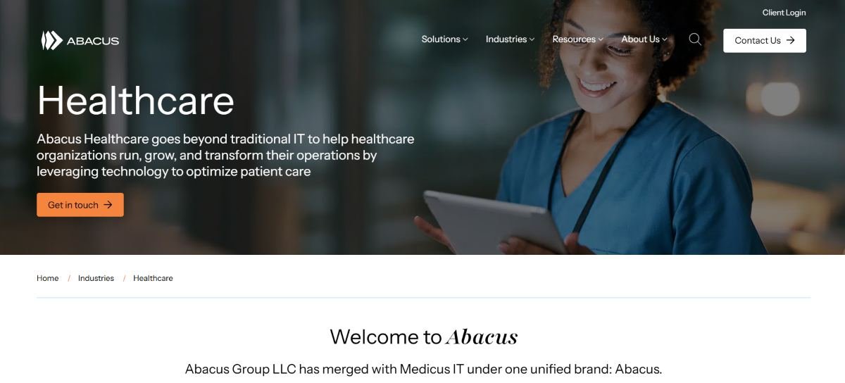 Medicus IT healthcare MSP services homepage