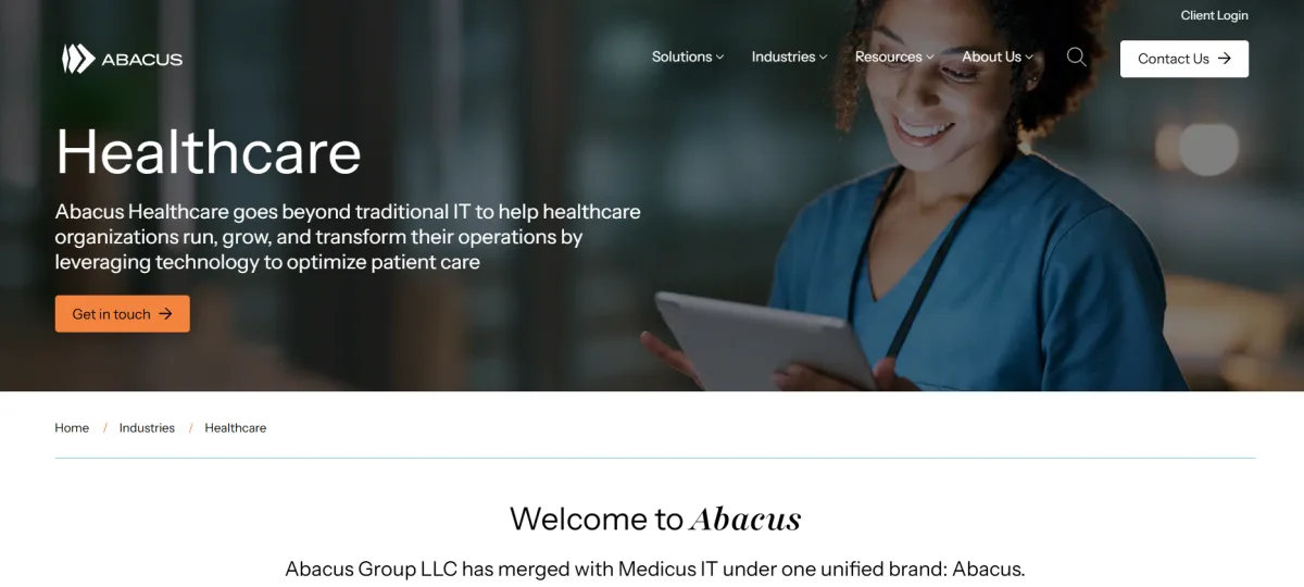 Medicus IT (Abacus) healthcare managed IT services Atlanta homepage