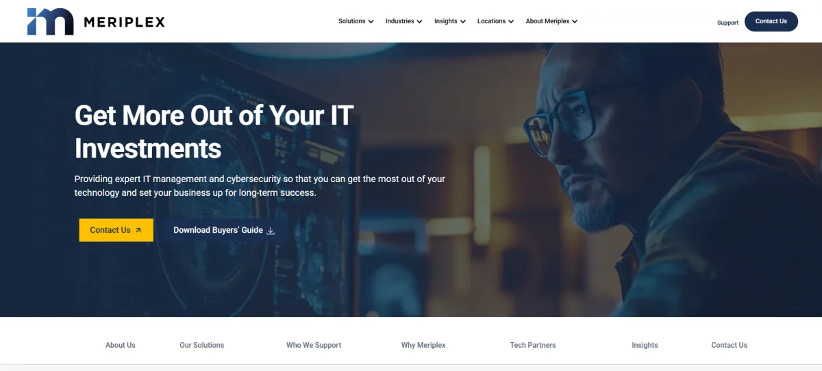 Meriplex homepage, enterprise healthcare managed IT services Sacramento