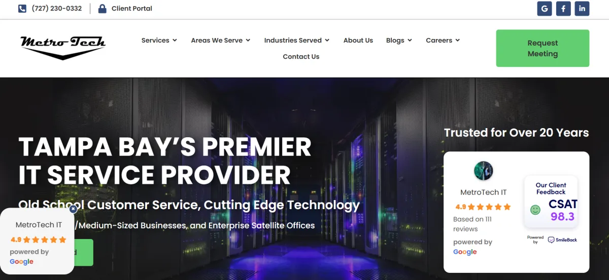 MetroTech Tampa Bay IT service provider homepage