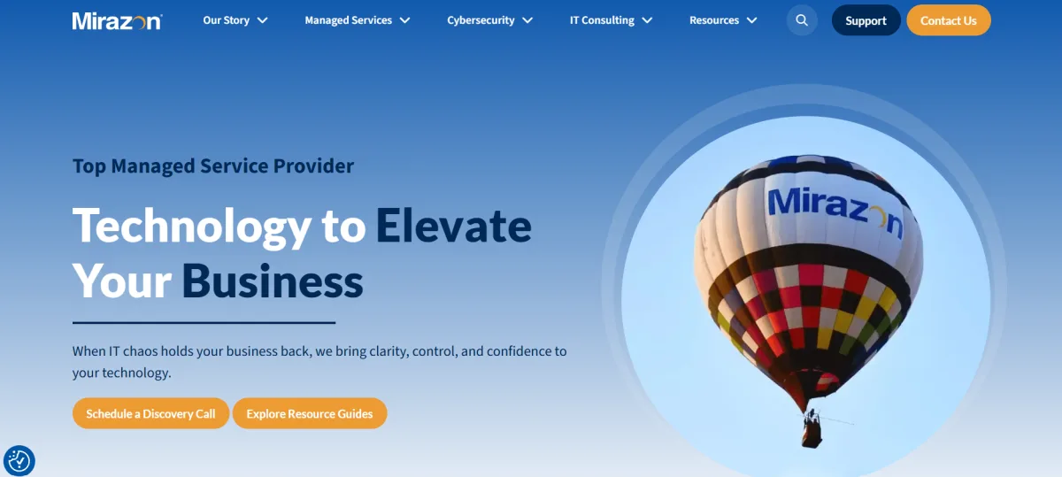 Mirazon managed IT services Louisville Kentucky homepage screenshot