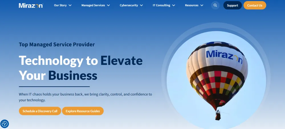 Mirazon managed IT and cybersecurity for Louisville logistics companies homepage screenshot