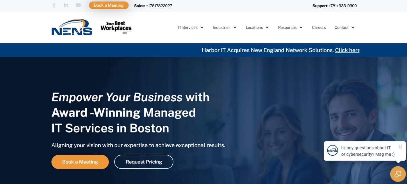 NENS (New England Network Solutions) managed IT services Boston homepage screenshot