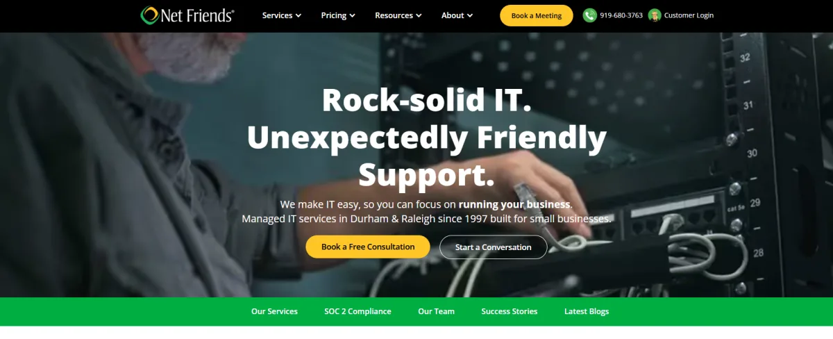 Net Friends managed IT and co-managed IT services for manufacturers in Raleigh-Durham NC homepage screenshot