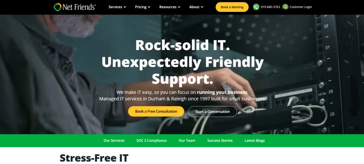Net Friends managed IT services in Raleigh, homepage