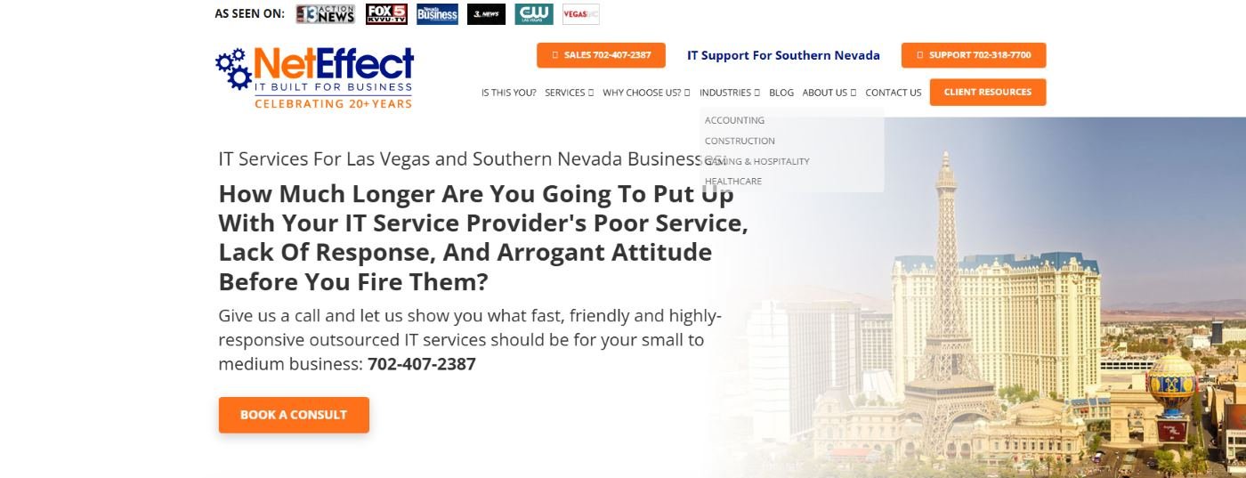NetEffect gaming-licensed hospitality IT provider in Las Vegas homepage