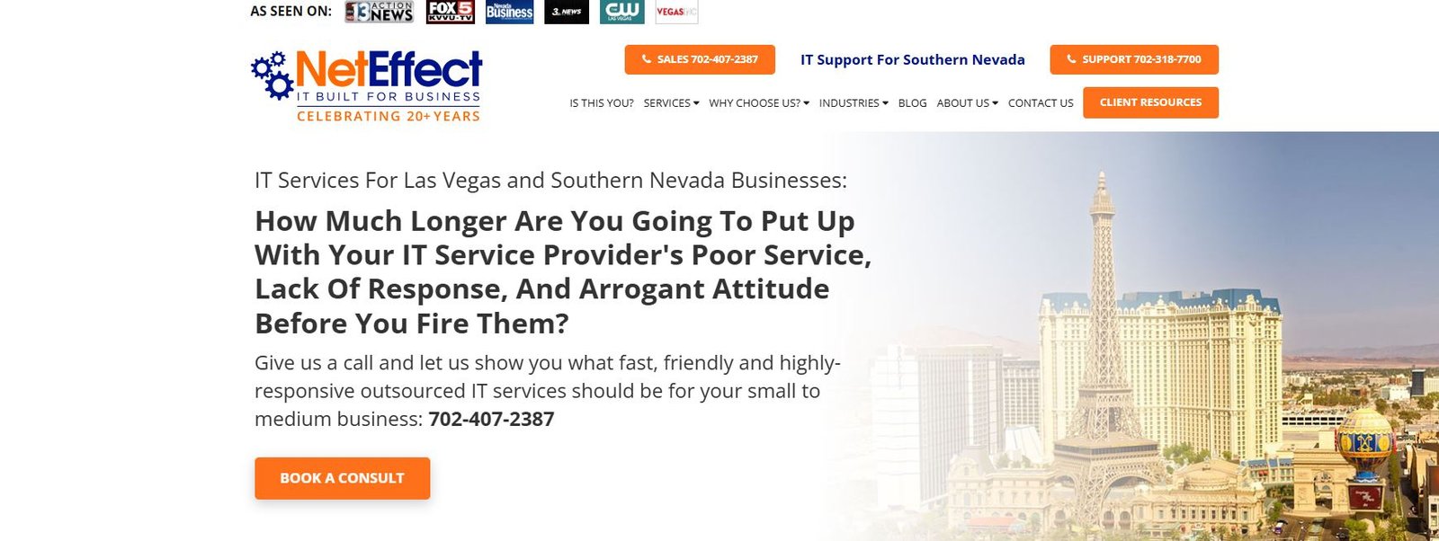 NetEffect managed IT services for Las Vegas real estate homepage screenshot