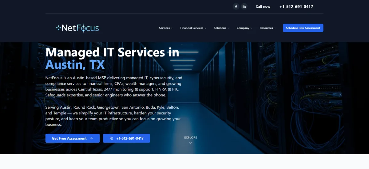 NetFocus managed IT services Austin homepage screenshot