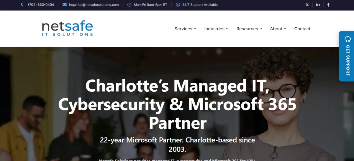 NetSafe Solutions managed IT for professional services Charlotte homepage screenshot