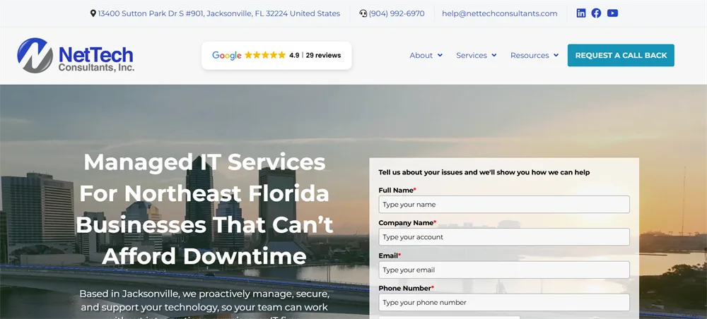 NetTech Consultants managed IT services for financial firms Jacksonville Florida homepage screenshot