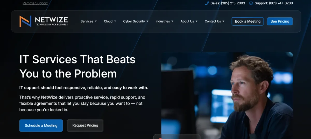 NetWize cybersecurity managed IT Salt Lake City homepage screenshot
