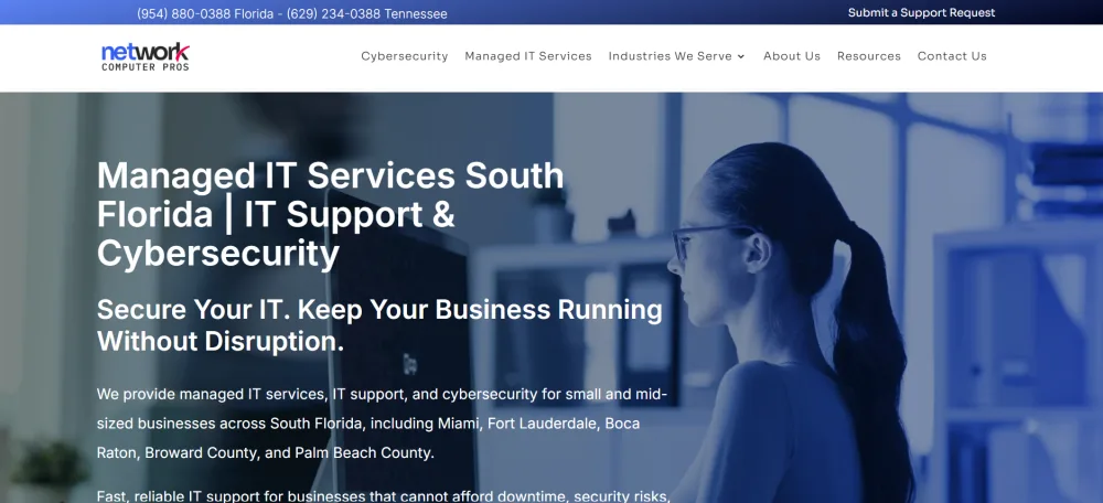 Network Computer Pros managed IT services South Florida hospitality homepage screenshot