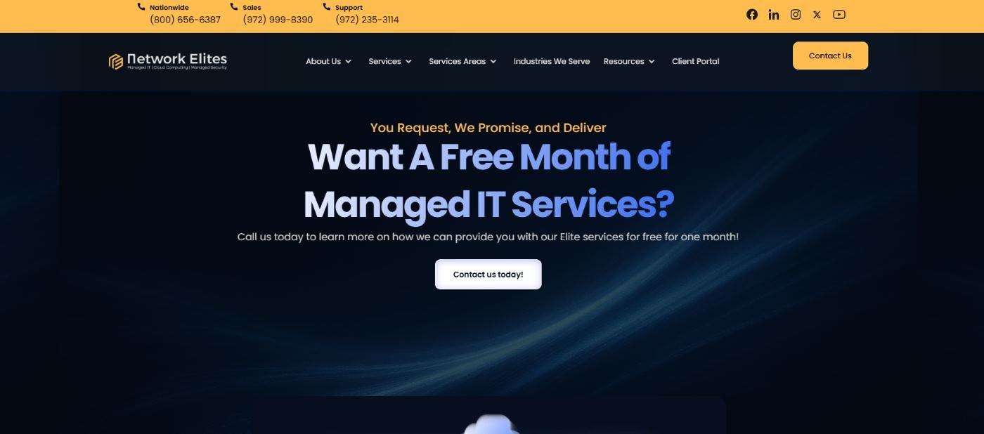 Network Elites managed IT for law firms and financial services Dallas TX homepage screenshot