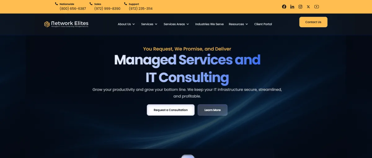 Network Elites managed IT services Austin homepage screenshot