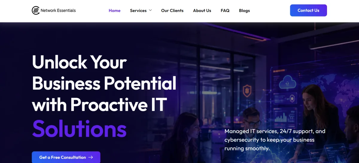 Network Essentials managed IT Charlotte homepage screenshot