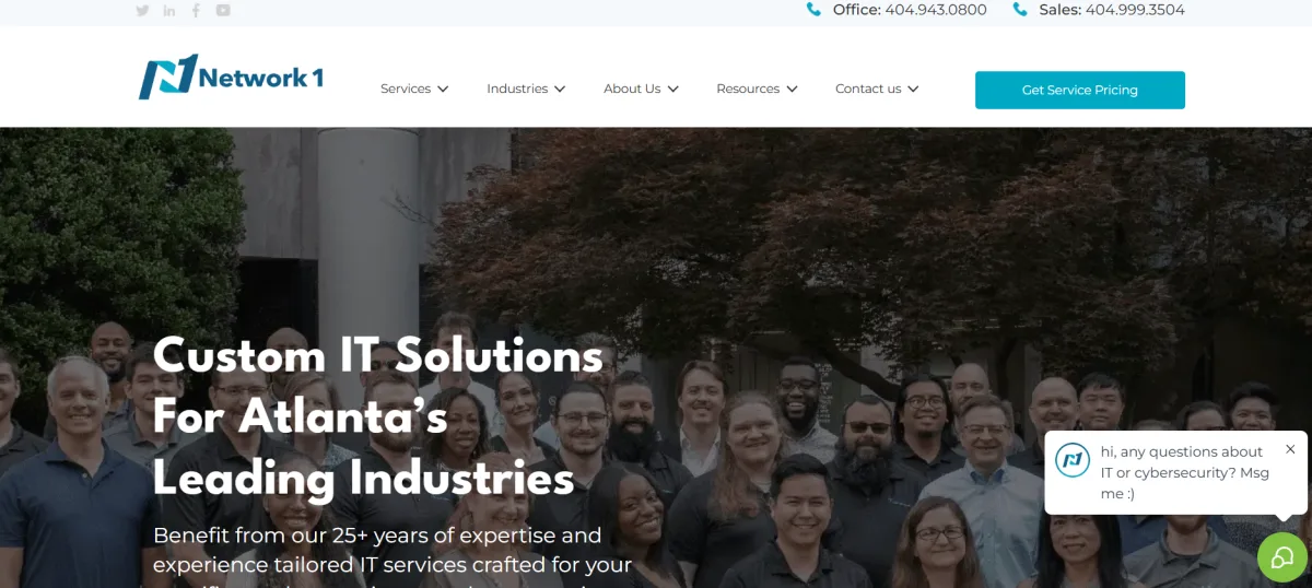 Network 1 Consulting custom IT solutions for Atlanta industries homepage