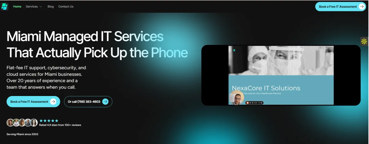 Nexacore IT Solutions Miami healthcare managed IT homepage