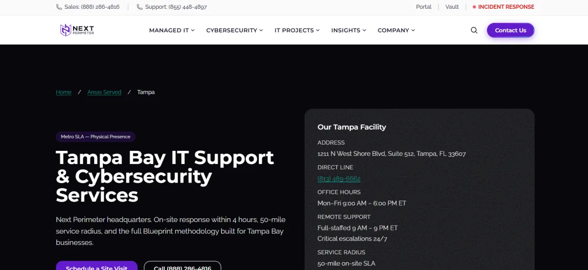 Next Perimeter Tampa Bay IT support and cybersecurity services page