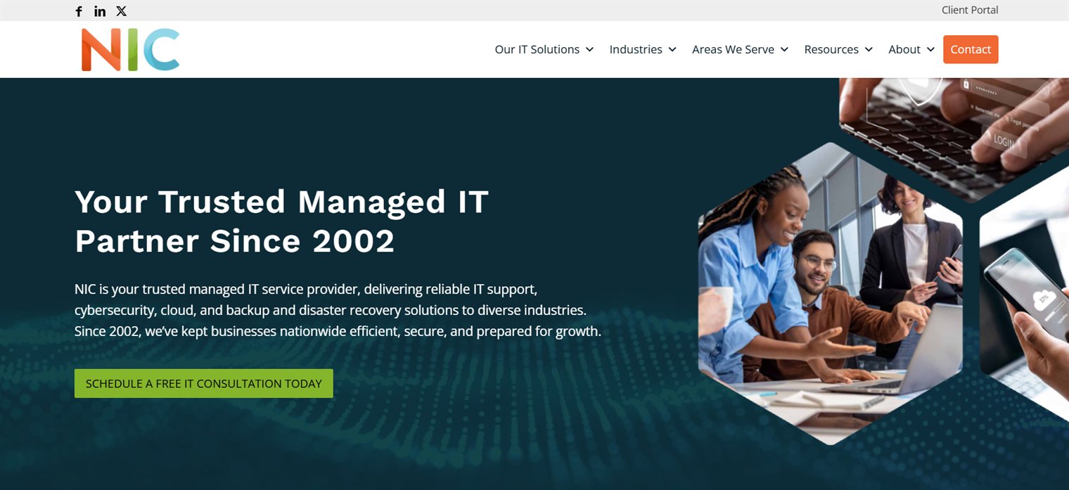 NIC Inc. homepage screenshot - healthcare IT support and HIPAA compliance provider in Woodland Hills, Los Angeles