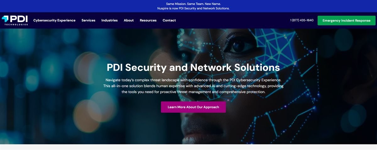 Nuspire PDI Technologies homepage screenshot Commerce Township Michigan