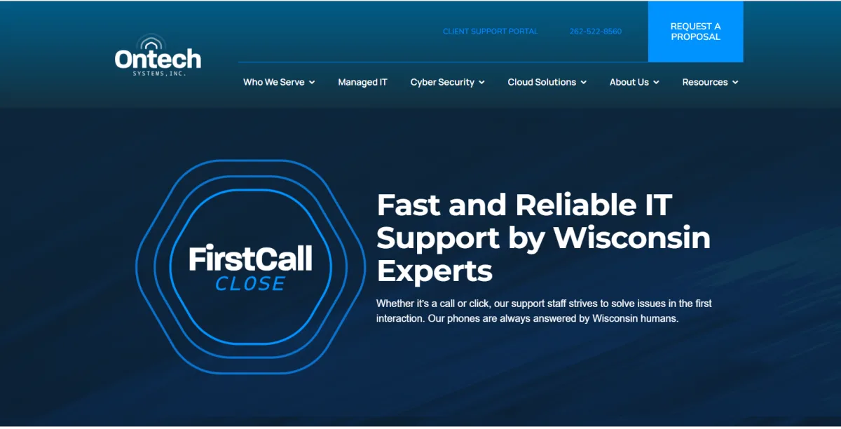 Ontech Systems Wisconsin IT support and 24/7 SOC homepage