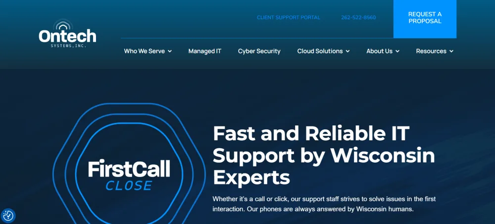 Ontech Systems homepage. Milwaukee managed services provider homepage