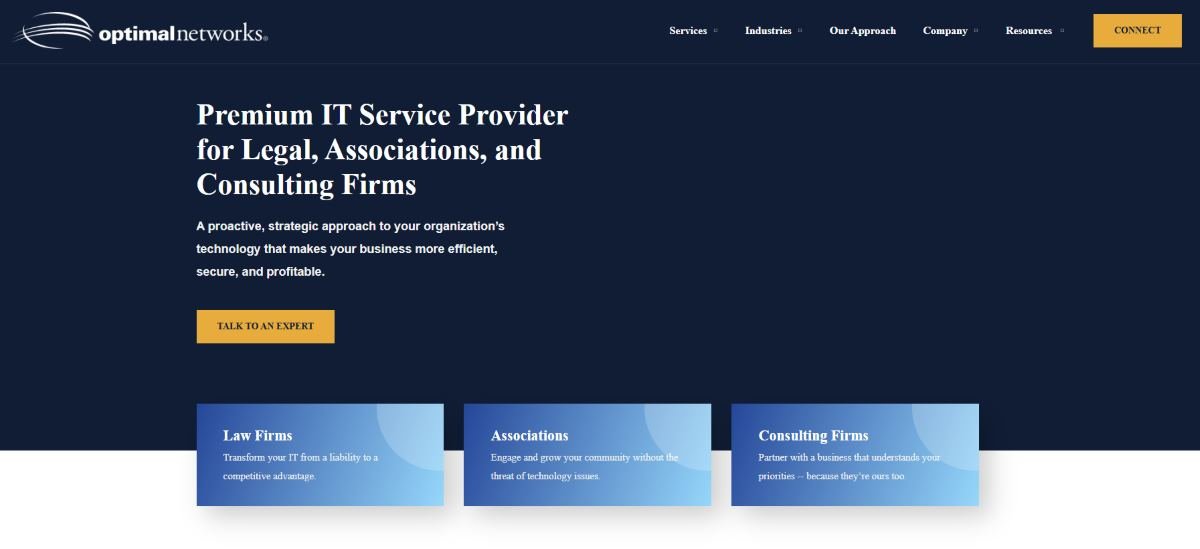 Optimal Networks managed IT services for legal firms in Baltimore MD homepage