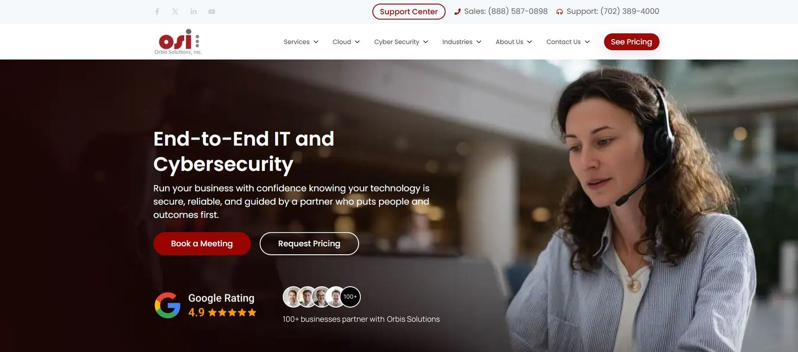 Orbis Solutions Las Vegas security-first managed IT homepage screenshot