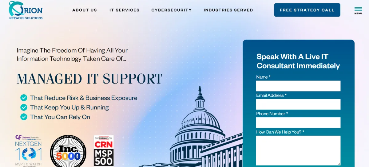Orion Networks managed IT Bethesda Maryland homepage