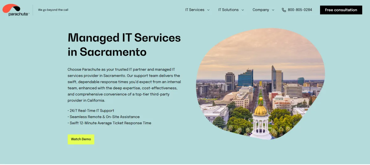 Parachute Technology SOC 2 certified managed IT Sacramento CA homepage