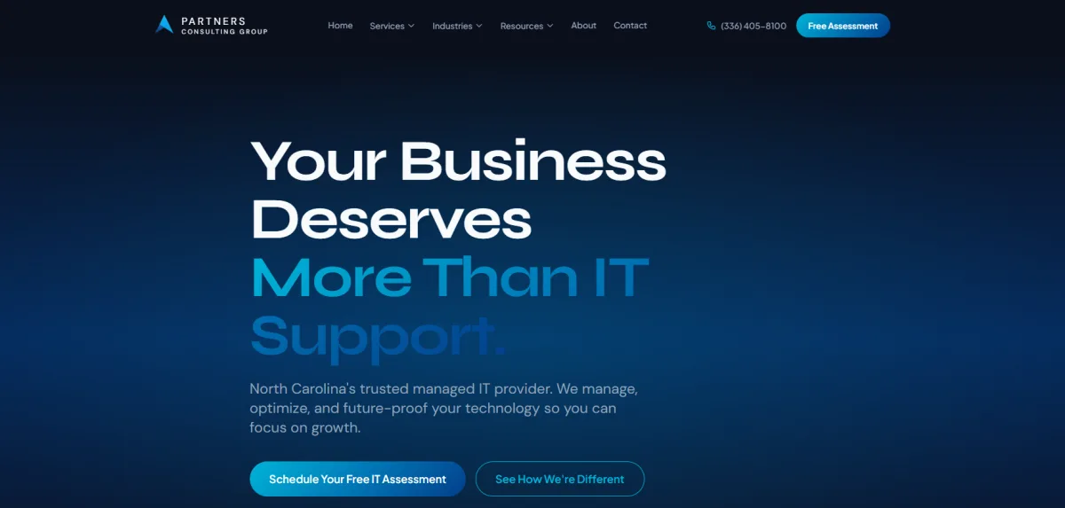 Partners Consulting Group managed IT services North Carolina homepage screenshot