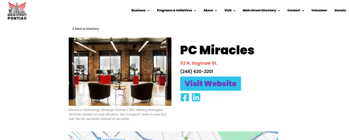 PC Miracles listing on the Main Street Pontiac business directory