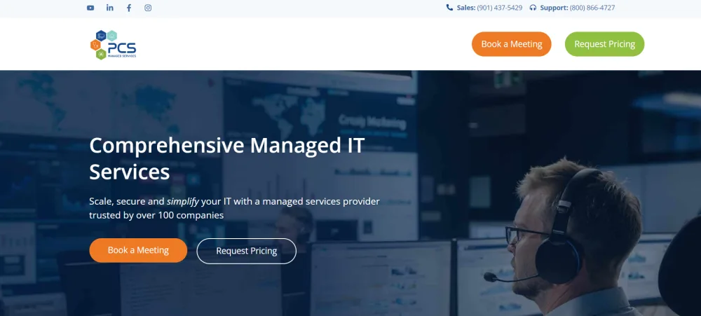 PCS Managed Services comprehensive managed IT for Memphis logistics companies homepage screenshot