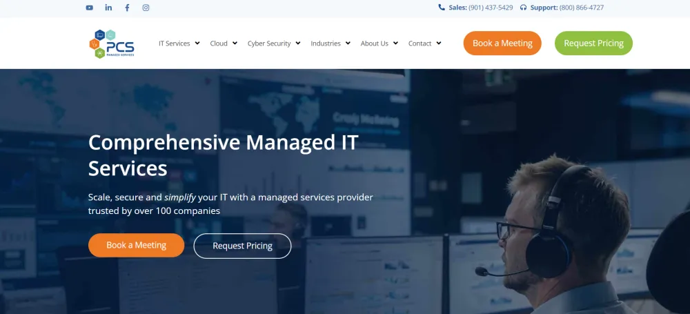 PCS Managed Services Memphis Tennessee managed IT homepage screenshot