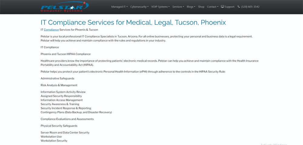 Pelstar HIPAA and PCI IT compliance services for medical practices Tucson Arizona homepage