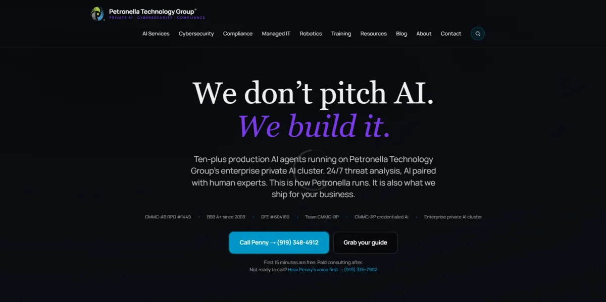 Petronella Technology Group managed IT services in Raleigh, homepage