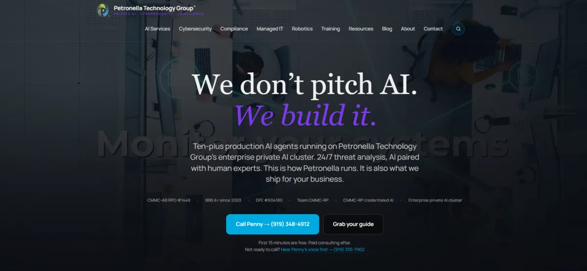 Petronella Technology Group HIPAA compliance Raleigh homepage screenshot