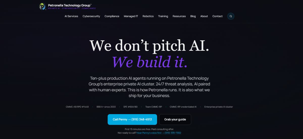 Petronella Technology Group CMMC RPO and managed IT services homepage screenshot