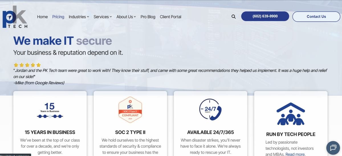 PK Tech managed IT for CPA firms and financial services in Phoenix, homepage