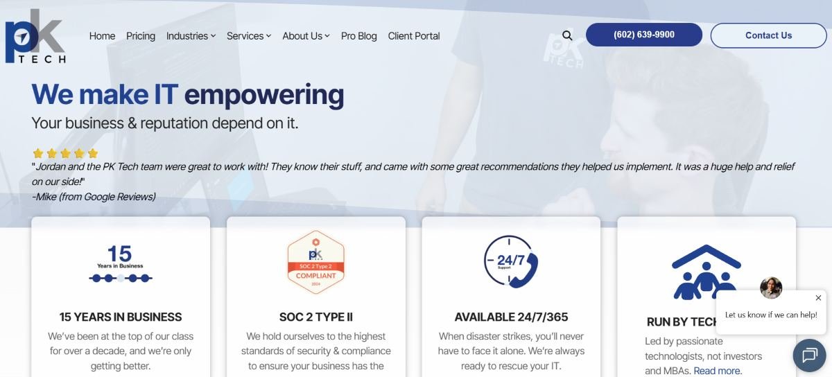 PK Tech IT support for CPA firms and law firms in Phoenix - homepage screenshot