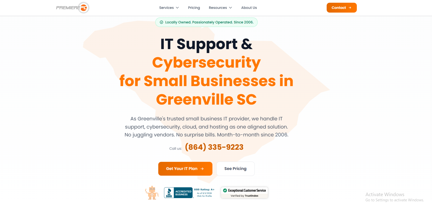 PremierePC managed IT services in Greenville SC — homepage