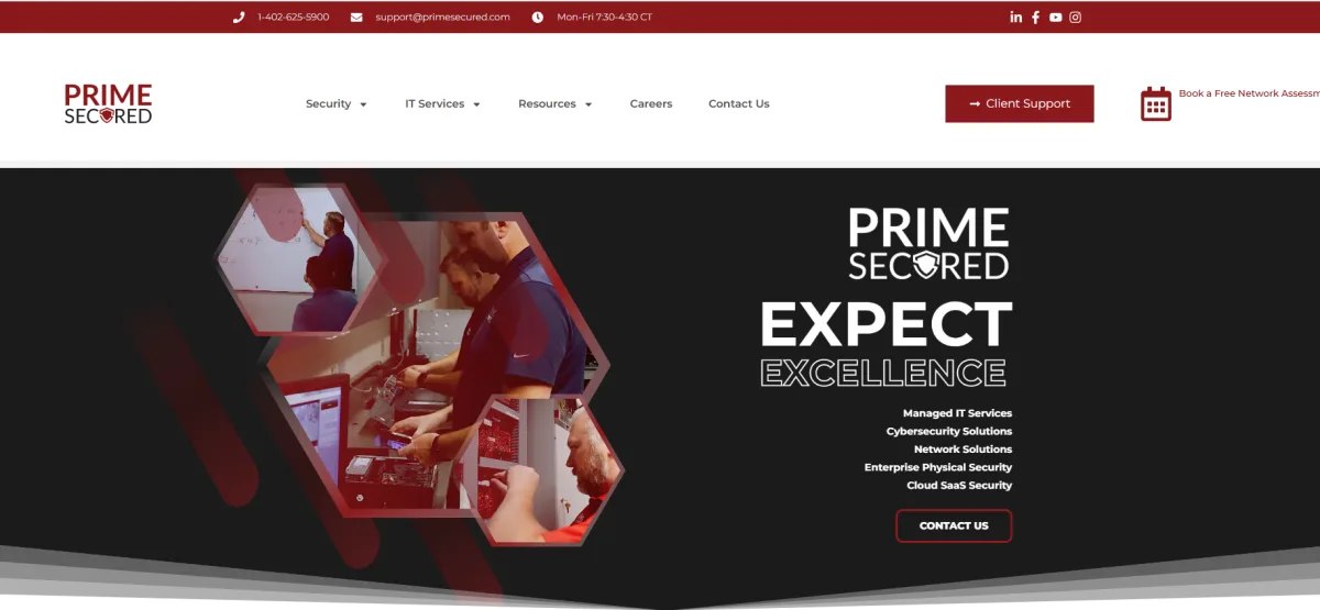 Prime Secured managed IT and cybersecurity Omaha Nebraska homepage