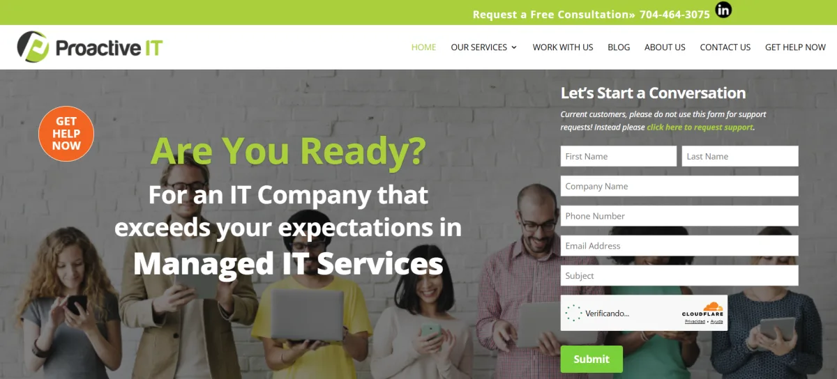 Proactive IT managed IT services for manufacturers Charlotte NC homepage screenshot