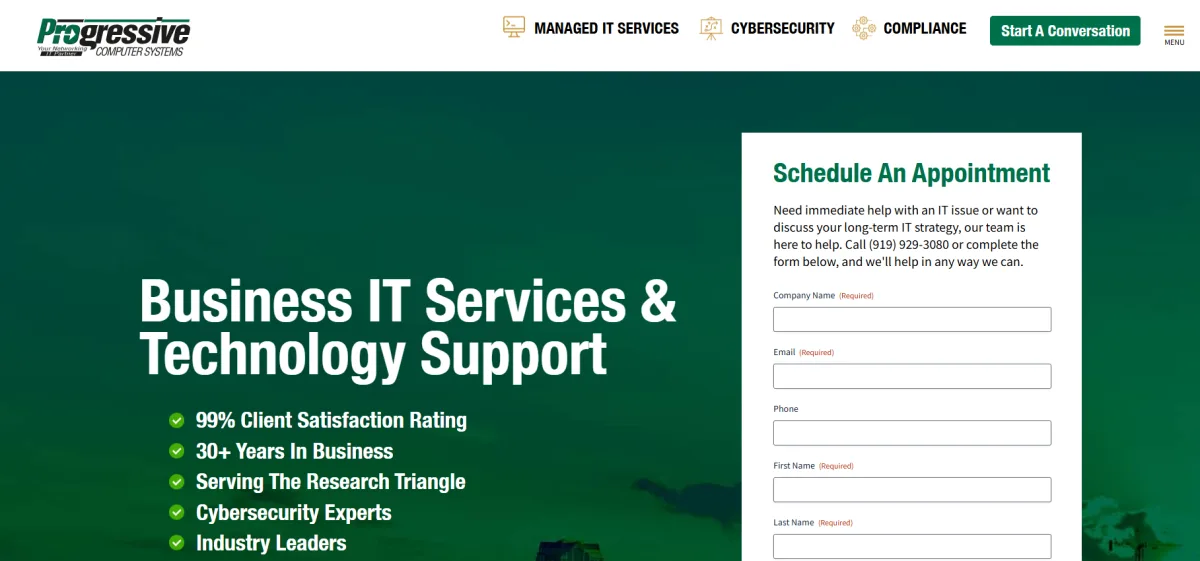 Progressive Computer Systems healthcare IT Chapel Hill homepage screenshot
