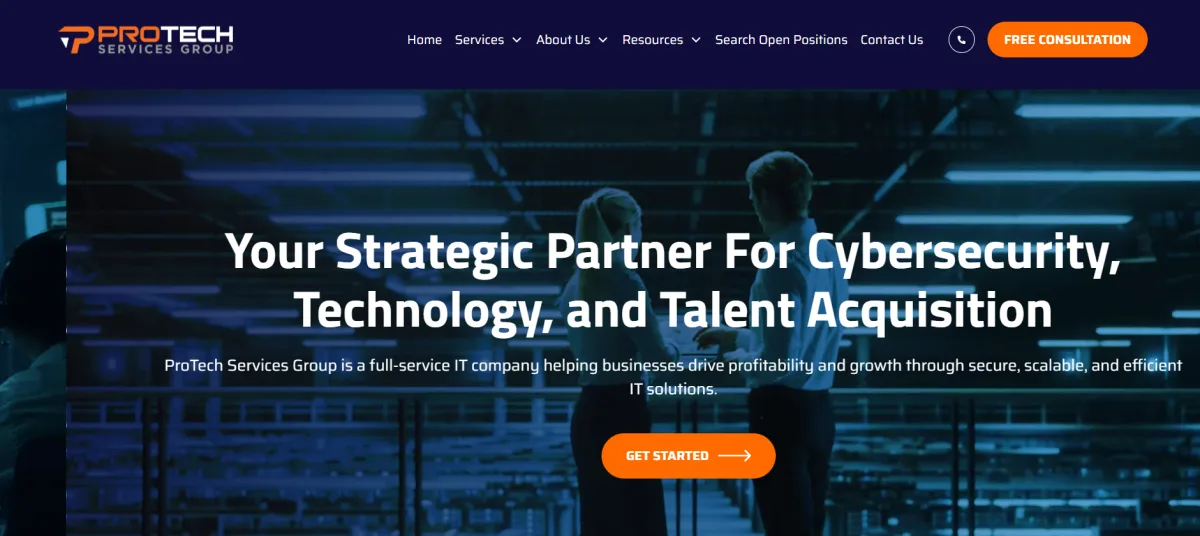 ProTech Services Group cybersecurity and managed IT Memphis Tennessee homepage screenshot