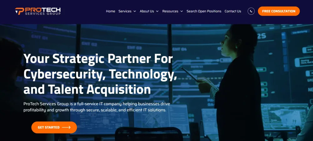 ProTech Services Group IT support manufacturing Memphis homepage screenshot