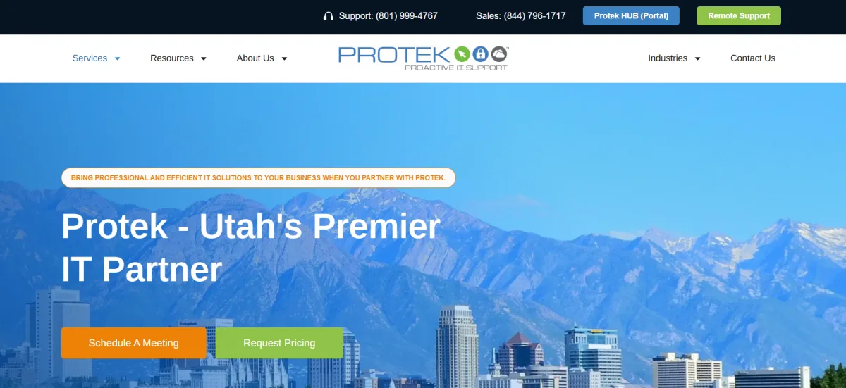 Protek Support managed IT services in Sandy, Utah homepage